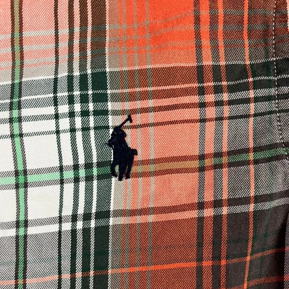 Ralph Lauren Button-Down Boys L 14-16 Plaid Orange Black White EUC